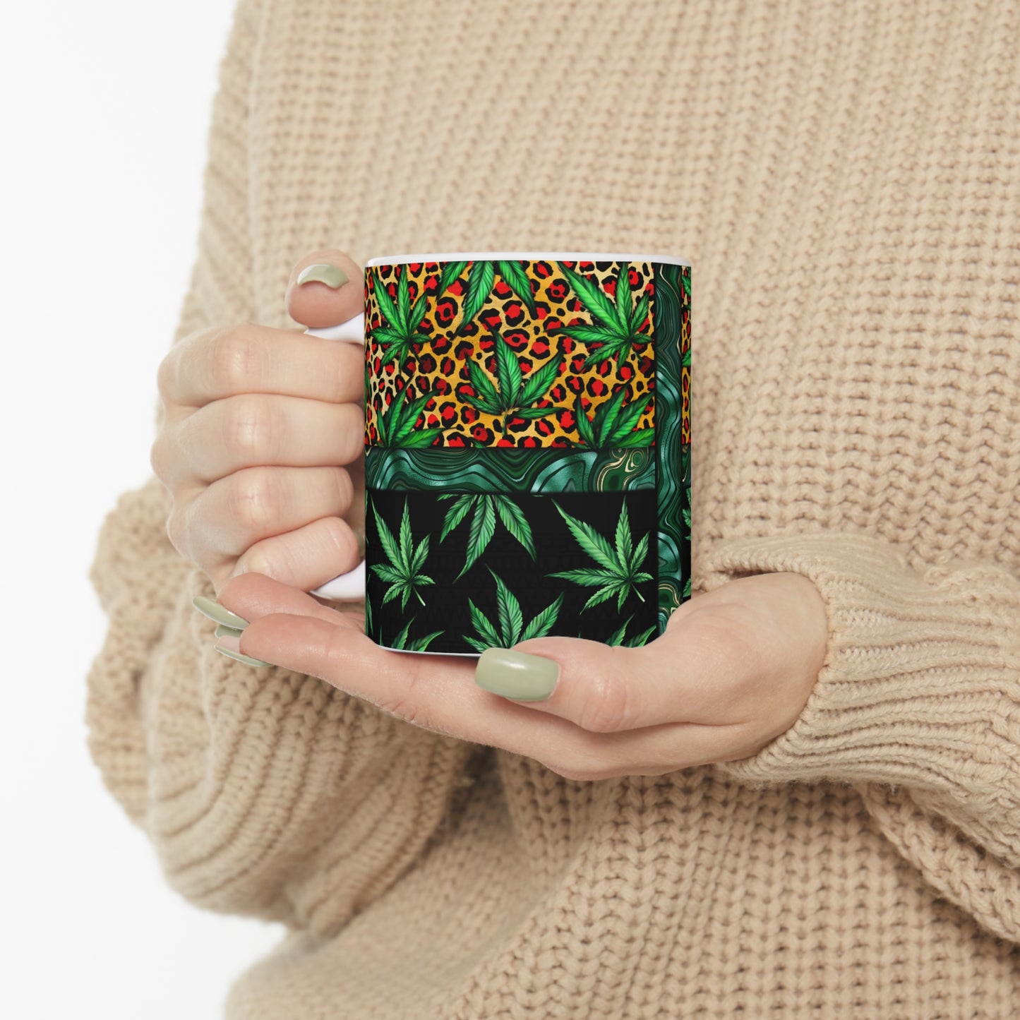 Cannabis Leaves & Leapord Print Ceramic Mug 11oz