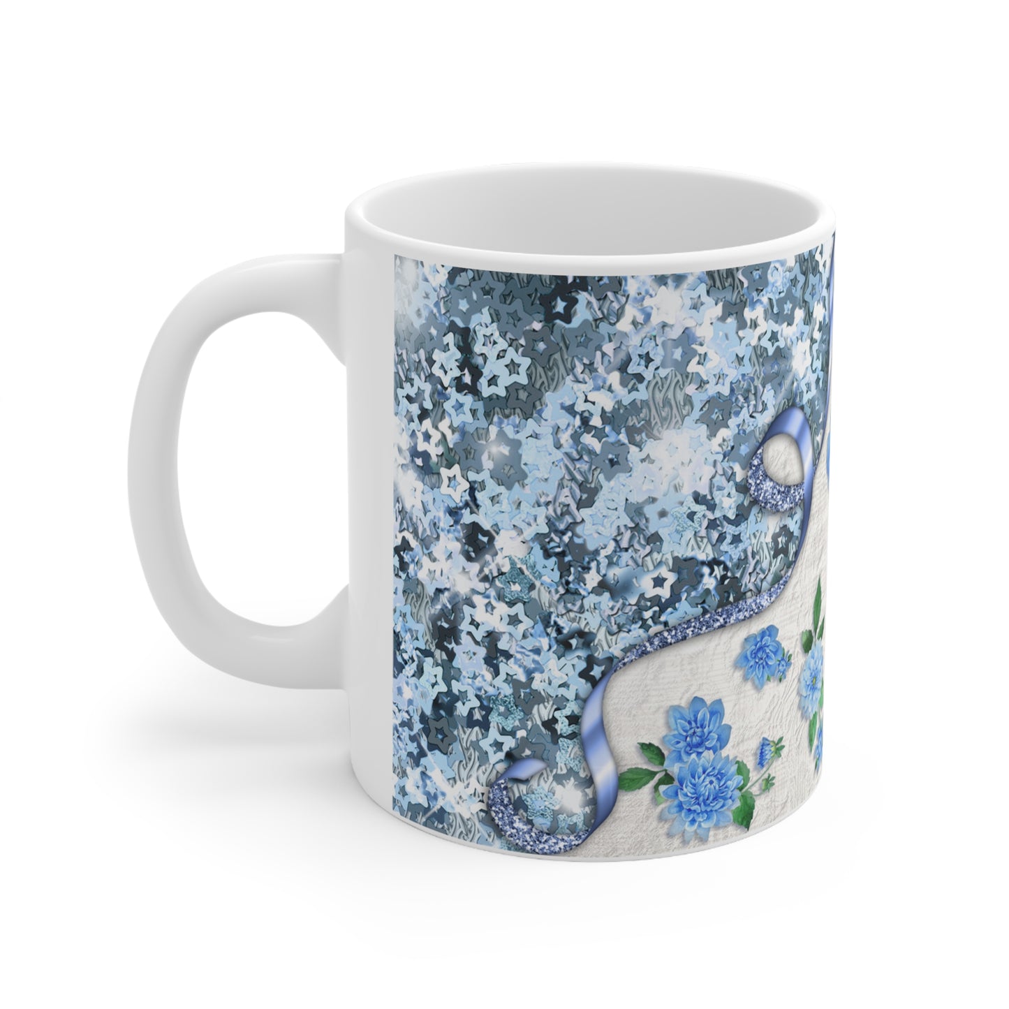 Blue Flower Floral Design Ceramic Mug 11oz