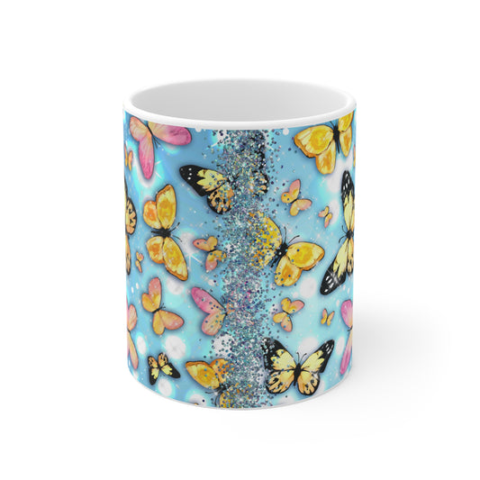 Yellow Butterflies w/ Cloudy Sky Background Ceramic Mug 11oz