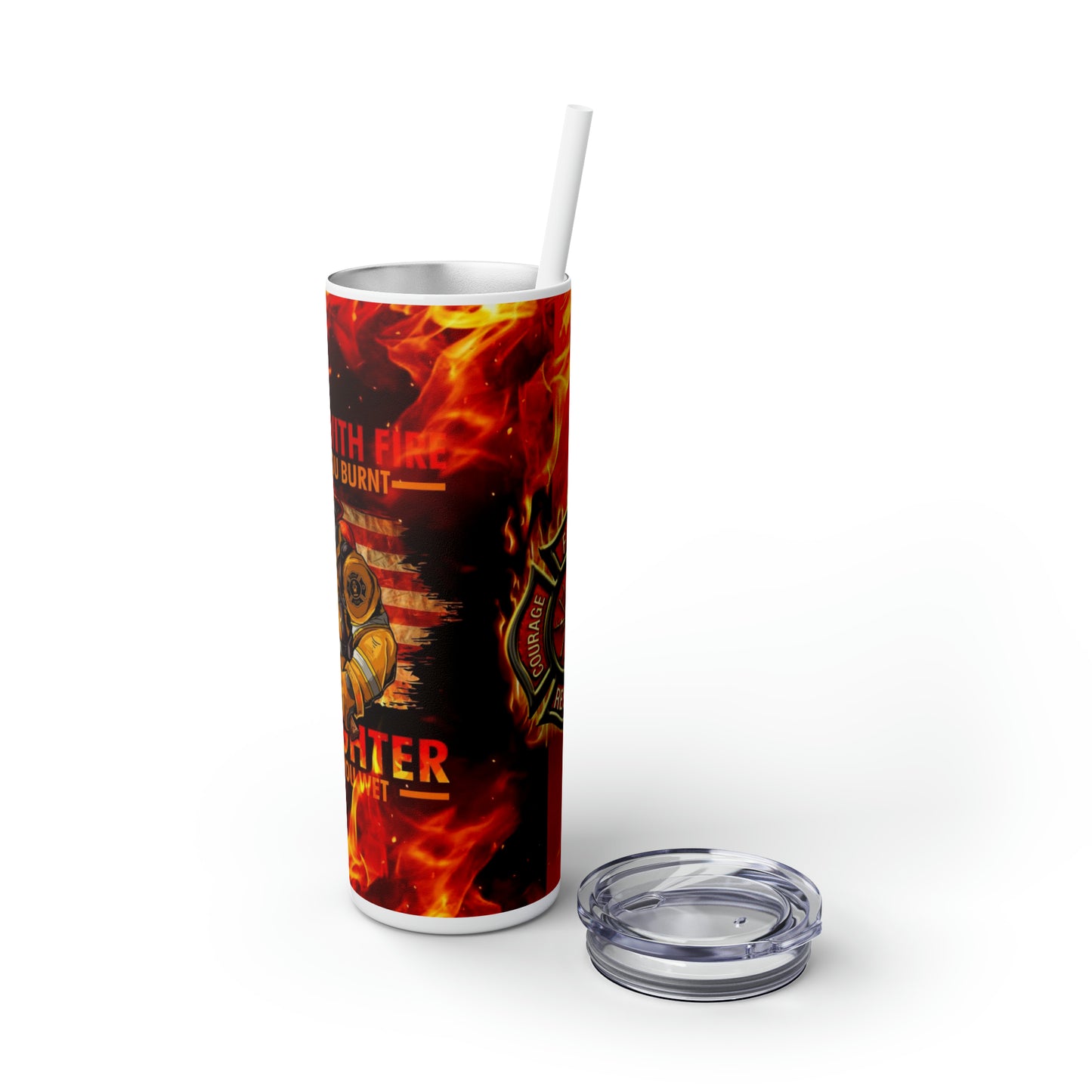 Fire & Rescue Fire Fighter Skinny Tumbler with Straw, 20oz