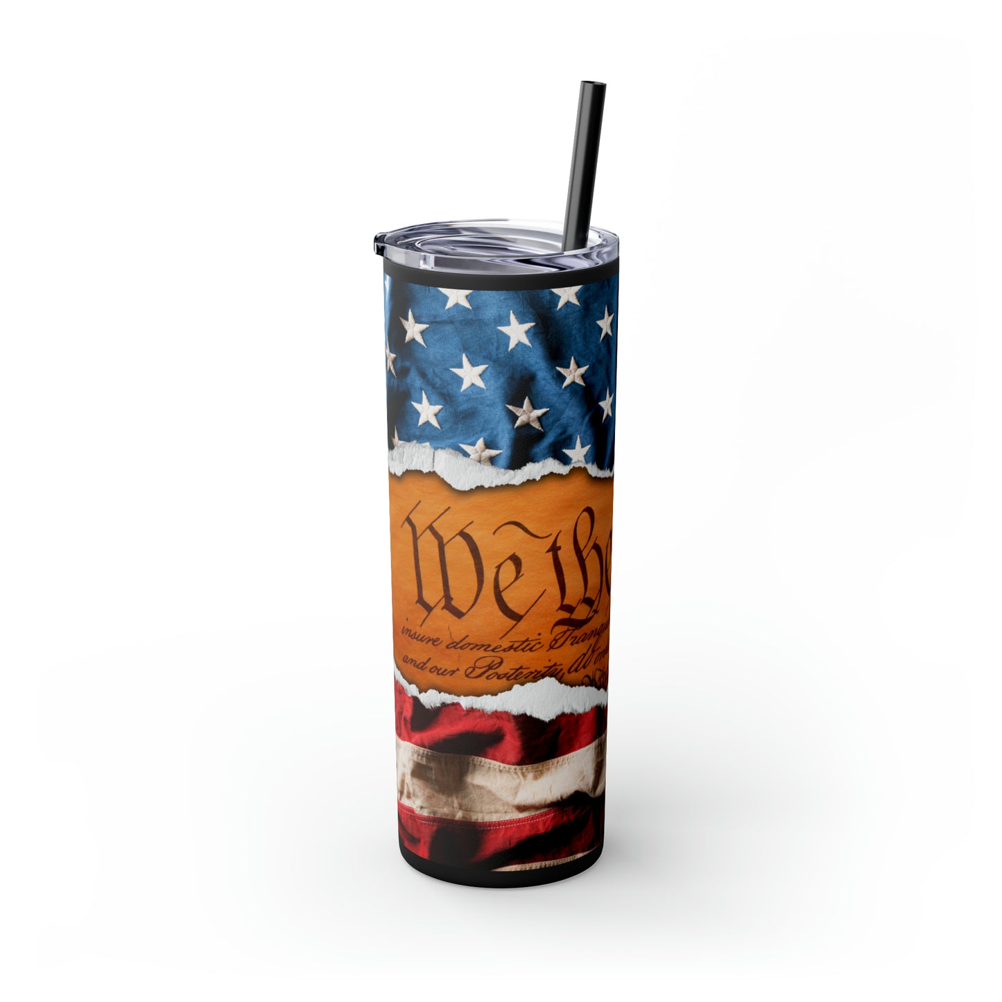We The People American Flag Patriotic Tumbler with Straw, 20oz