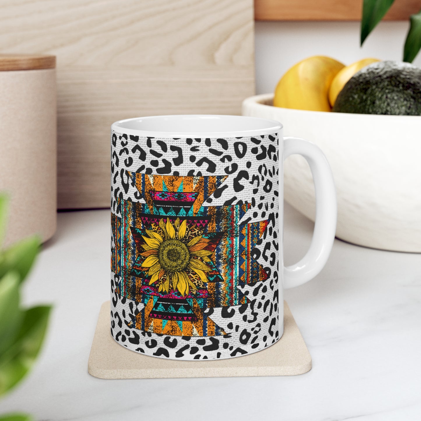 Sunflower Western Design w/ Animal Print Ceramic Mug 11oz