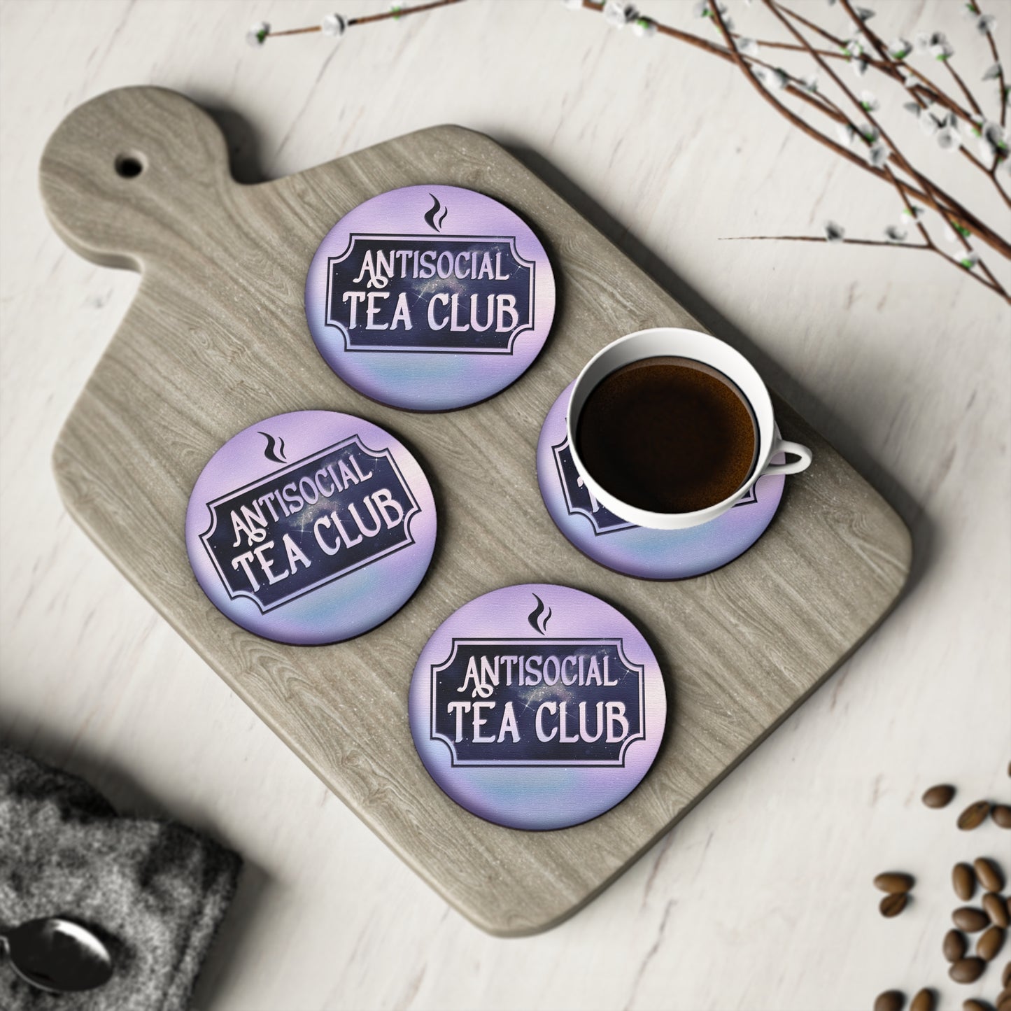 " Antisocial Tea Club " Round Coasters