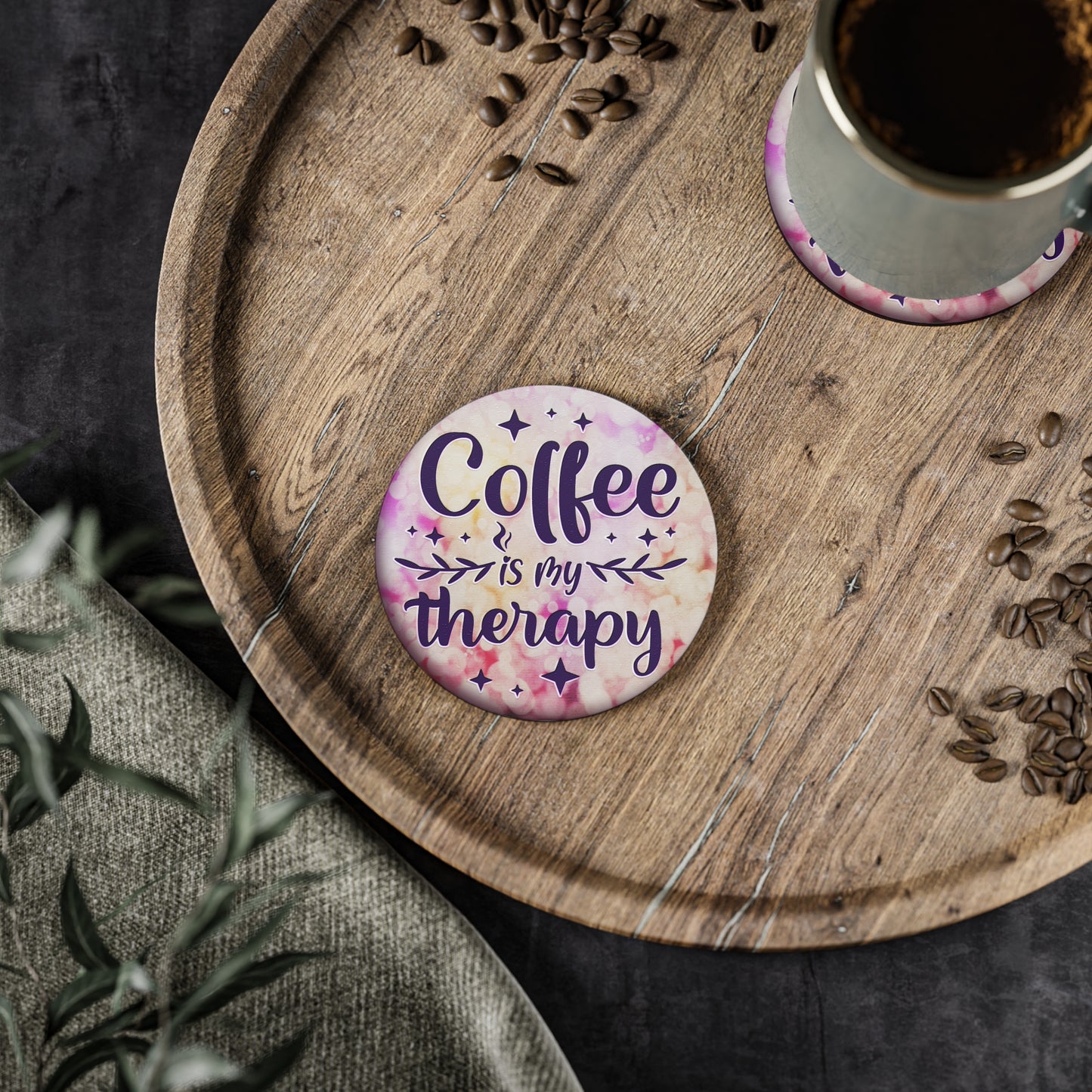 " Coffee Is My Therapy " Round Coasters