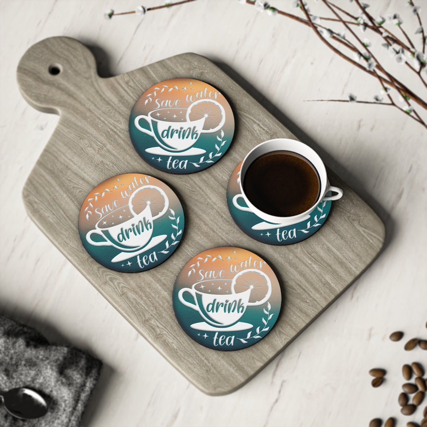 " Save Water Drink Tea " Round Coasters