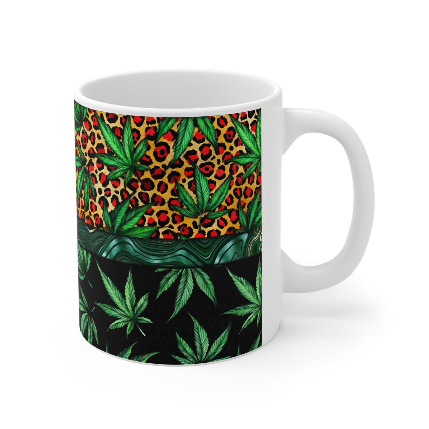 Cannabis Leaves & Leapord Print Ceramic Mug 11oz