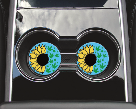 Sunflowers & Cannabis Neoprene Car Coasters